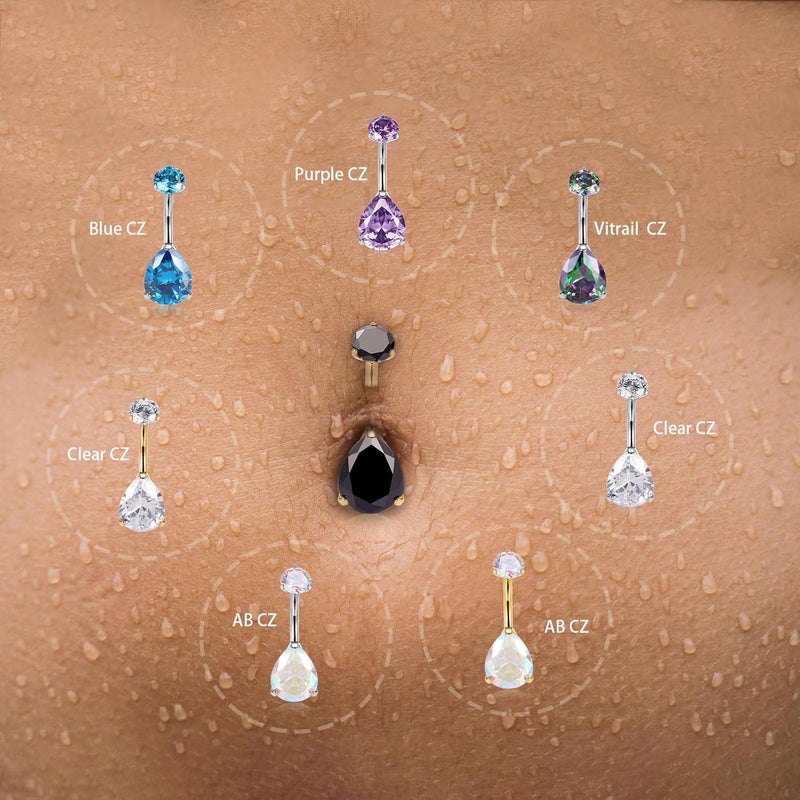 AROWRO Store Gold Belly Button Ring G23 Titanium Hypoallergenic 14G belly ring for Women Men Teardrop Navel Piercing Jewelry 10mm Barbell With Cubic Zircon - Image 4